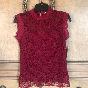 NWT Nanette Sangria Lace Caped Tank Top
